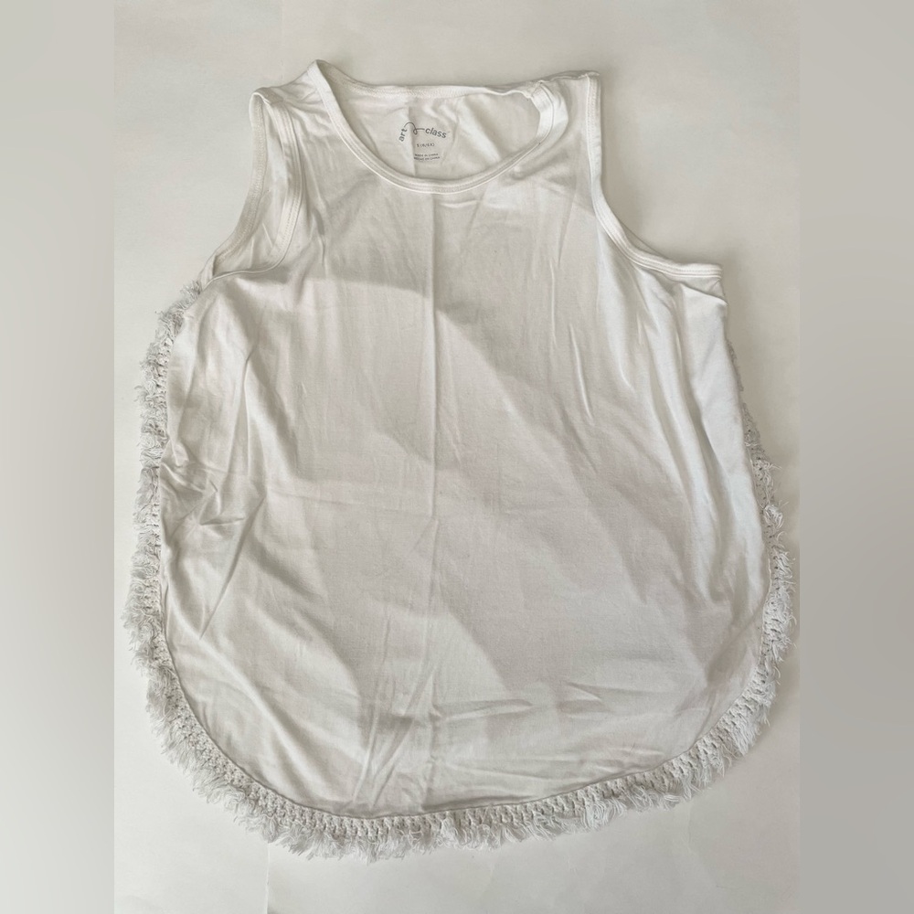art class White Fringe-Trim Tank Top